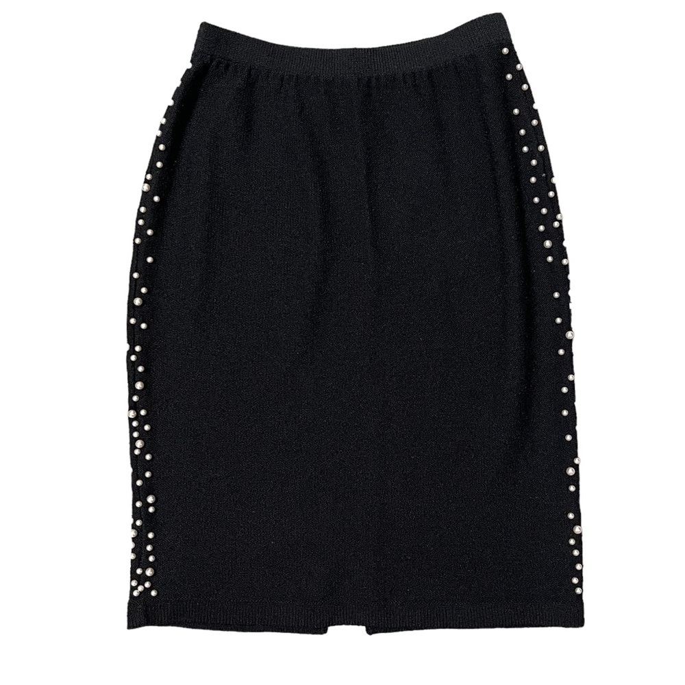 STEVE FABRIKANT For Neiman Marcus Santana Black Knit Pearl Trim Skirt